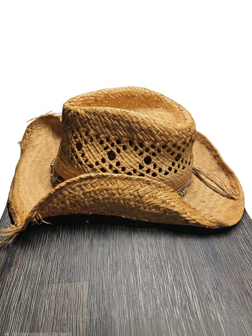 Natural Straw Cowboy Hat with Beaded Band - Tan - Picture 4 of 5